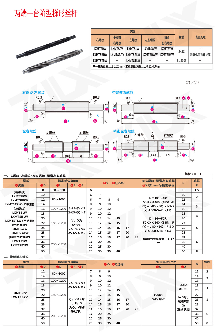 两端一台阶型梯形丝杠