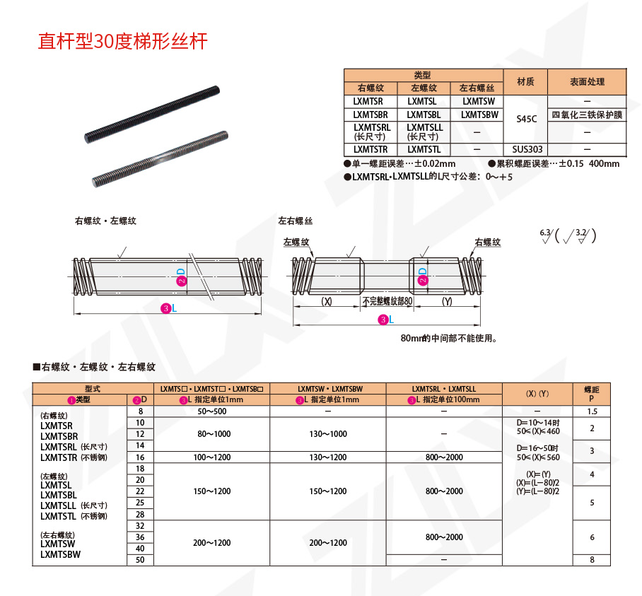 直杆型30度梯形丝杆