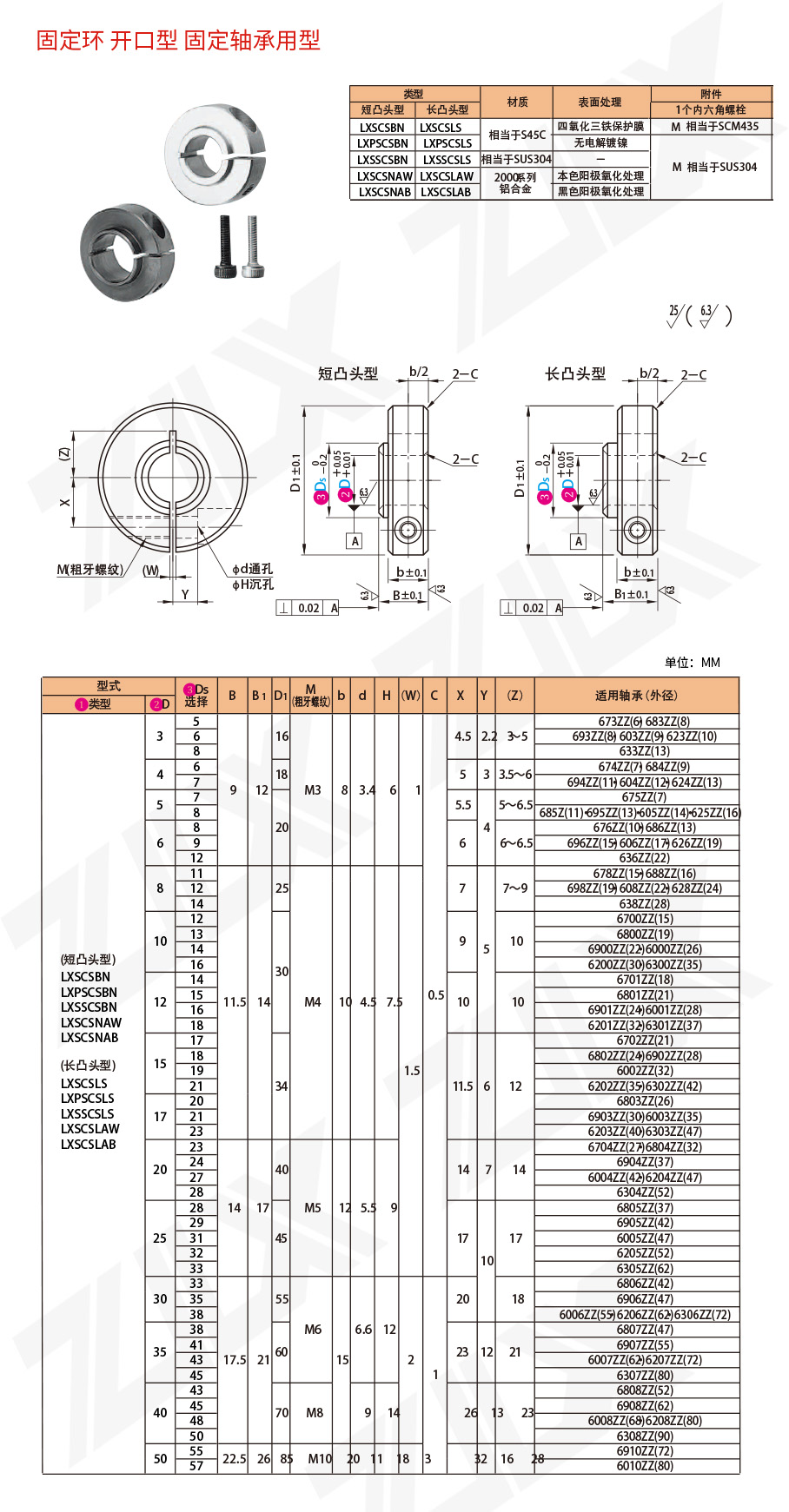 固定环 固定轴承用型 开口型