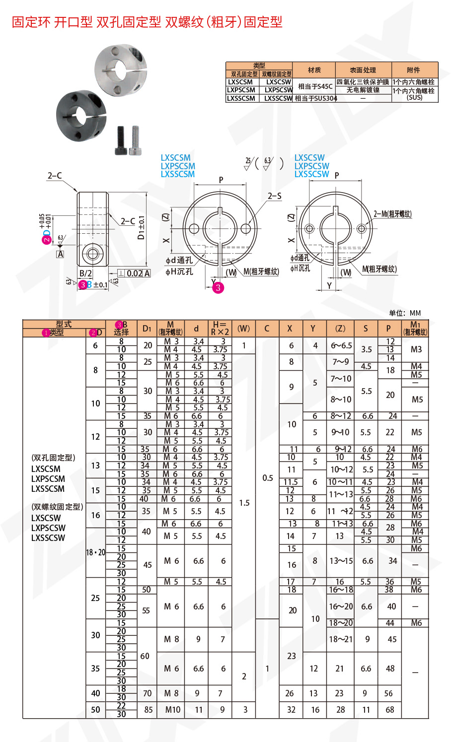 固定环 开口型 双孔固定型 双螺纹固定型