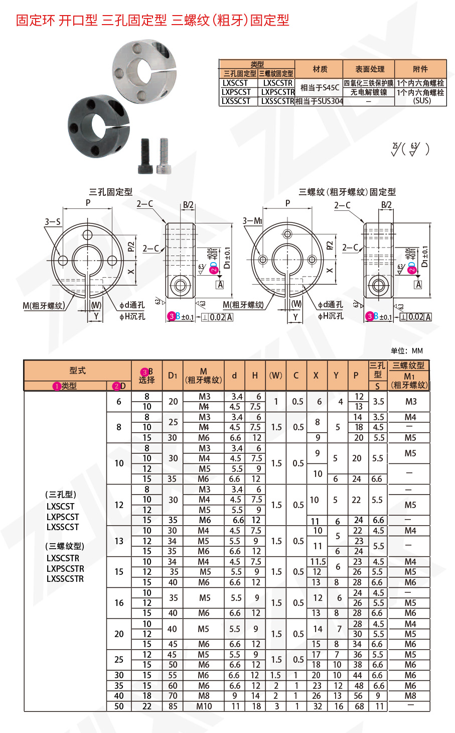 固定环 开口型 三孔固定型 三螺纹固定型