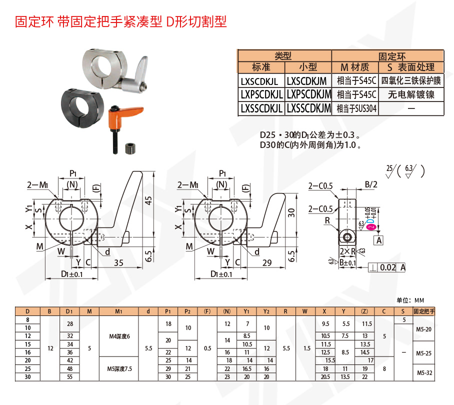 固定环 带固定把手紧凑型 D形切割型