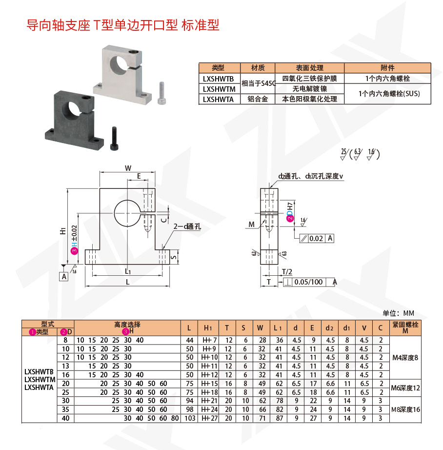 31轴支座 T型单边开口型 标准型