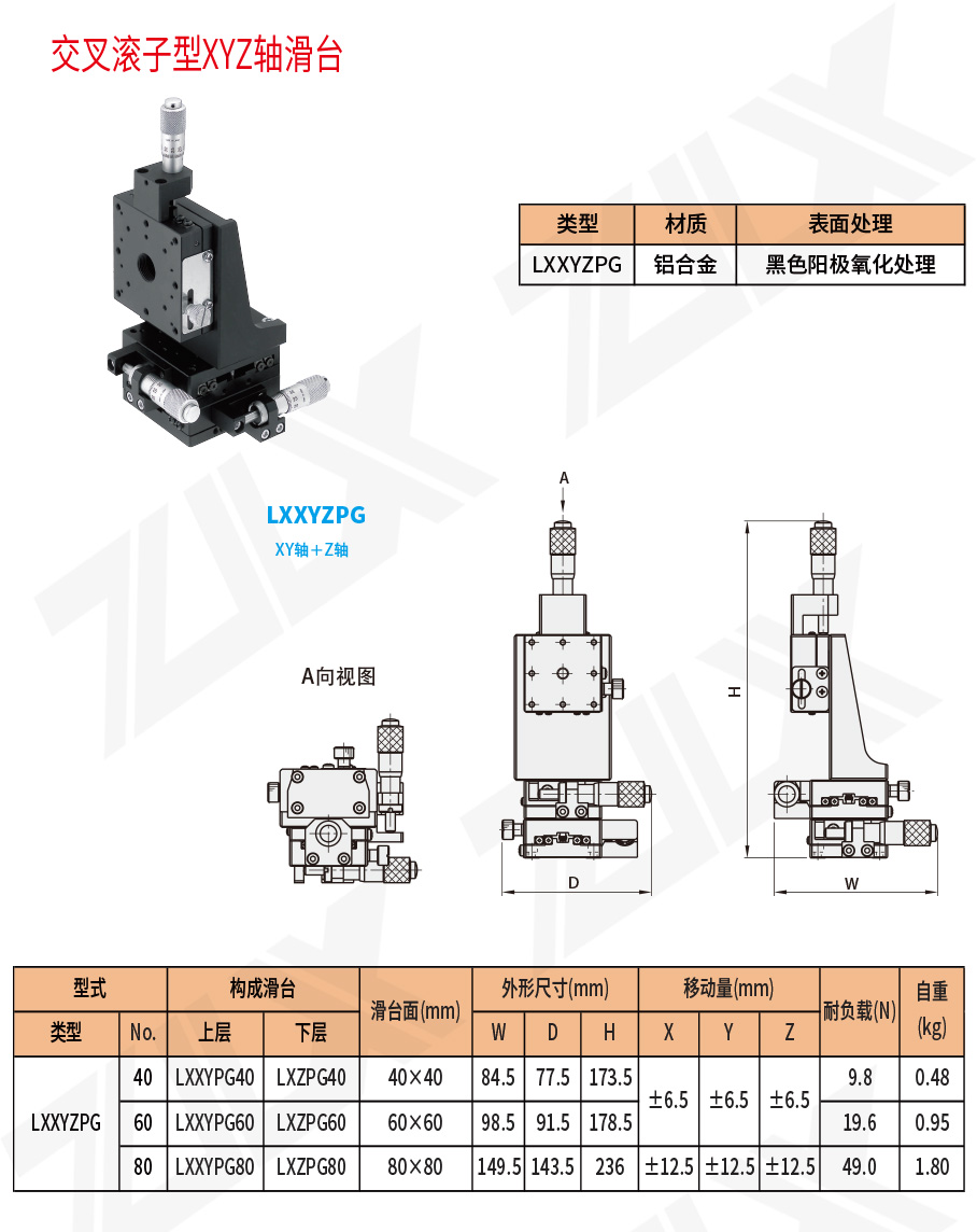 4交叉滚子XYZ轴滑台