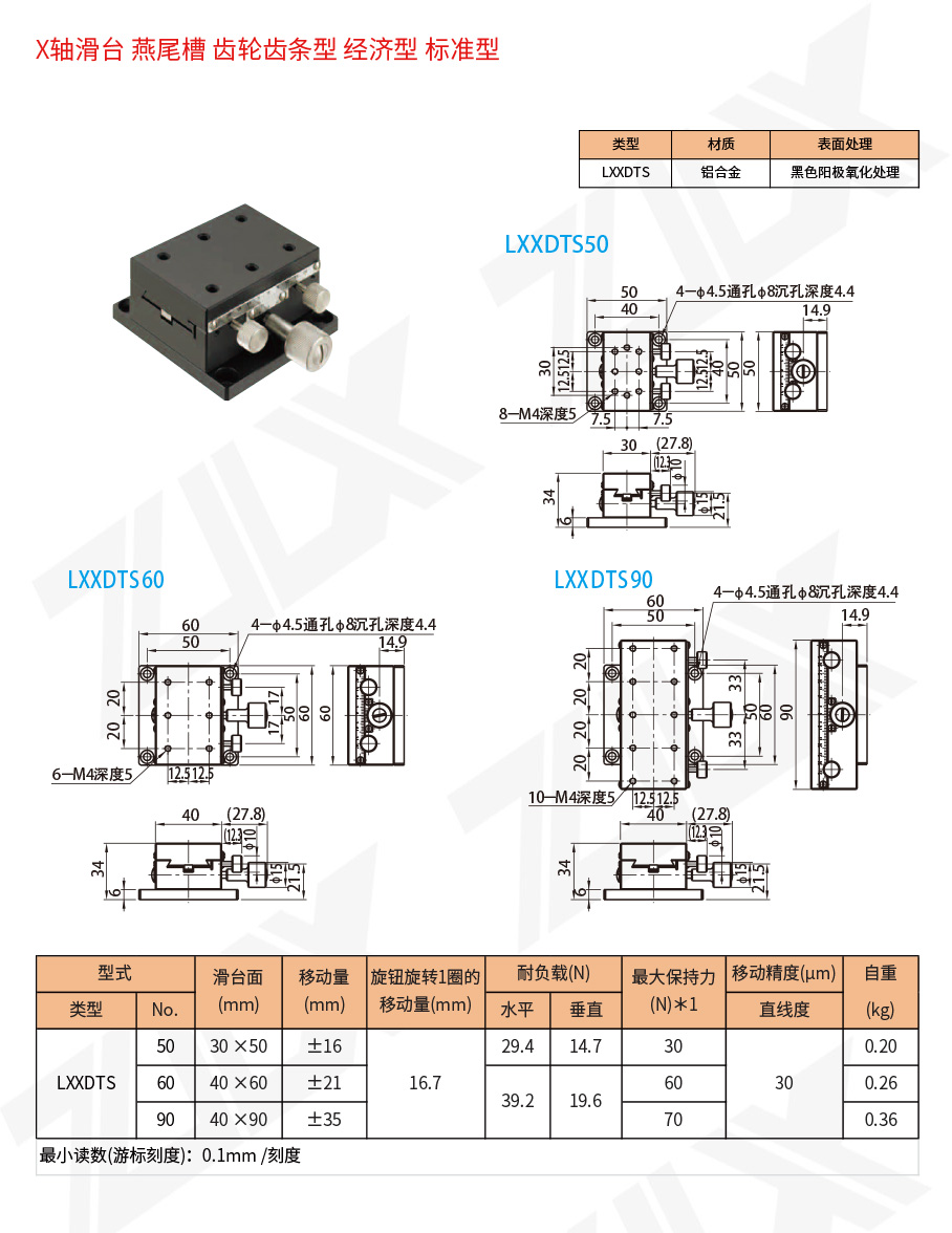 X-21X轴滑台燕尾槽齿轮齿条型经济型标准型