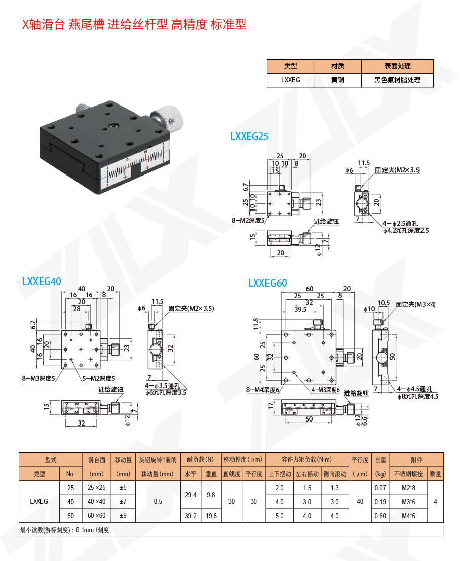 X-61X轴滑台燕尾槽进给丝杆型高精度标准型