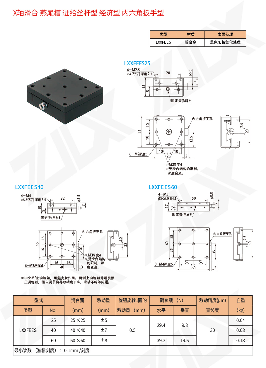 X-91X轴滑台燕尾槽进给丝杆型经济型内六角扳手型