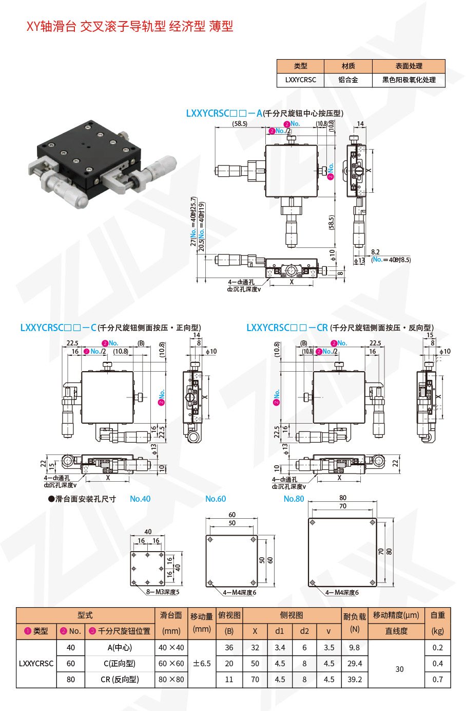 XY-11XY轴滑台交叉滚子导轨型经济型薄型