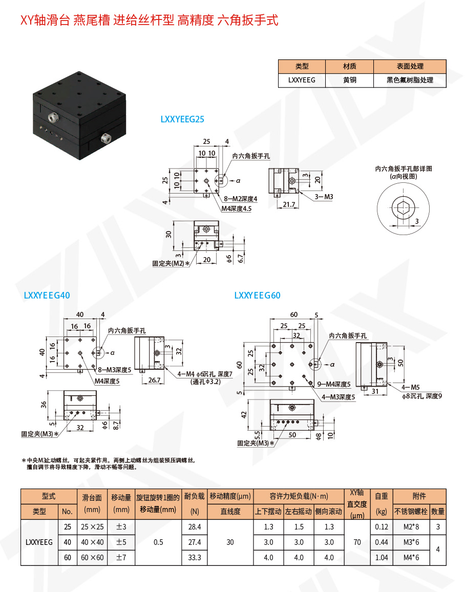 XY-81XY轴滑台燕尾槽进给丝杆型高精度六角扳手式